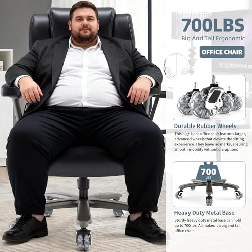 Big and Tall Office Chair 700lbs- Large High Back Executive Computer Desk Chair with 3D Flip-Up Arms, Adjustable Lumbar Support, Extra Wide Plus Size Seat, Heavy Duty Metal Base & Quiet Rubber Wheels - Image 2