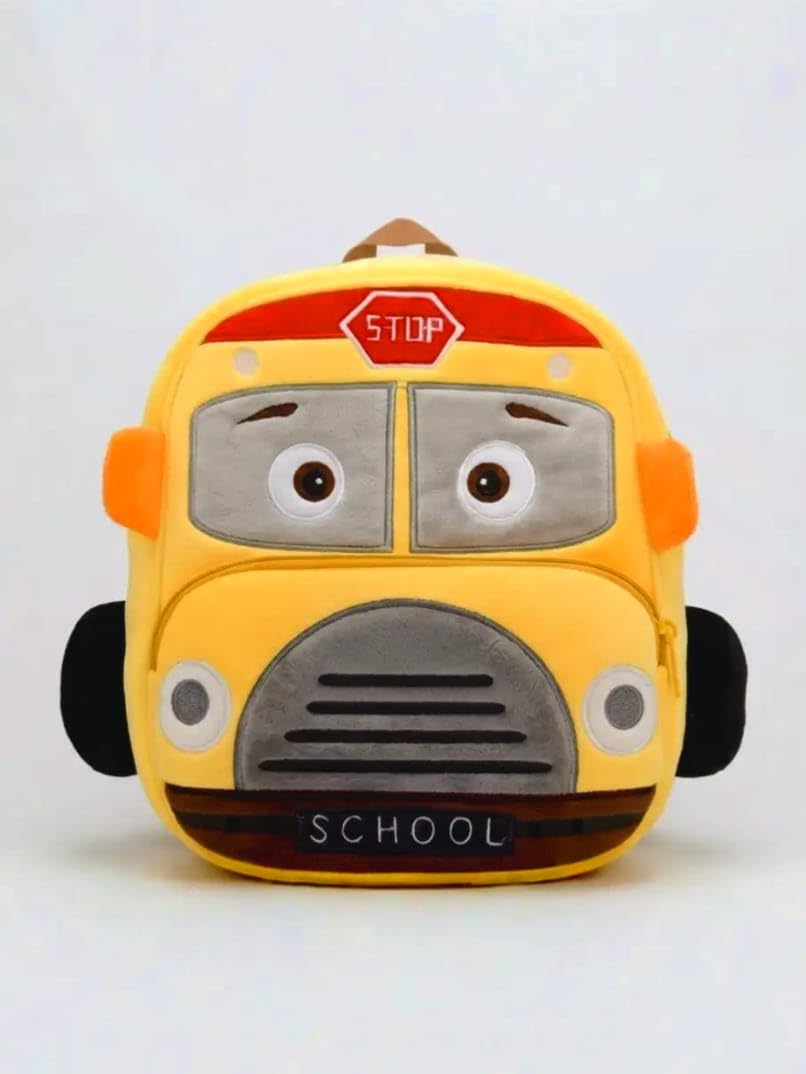 Kids Cartoon School Bus Backpack for Toddlers | Cute Plush Yellow, Red School Bag for Nursery, Playschool & Kindergarten Boys and Girls-image-28