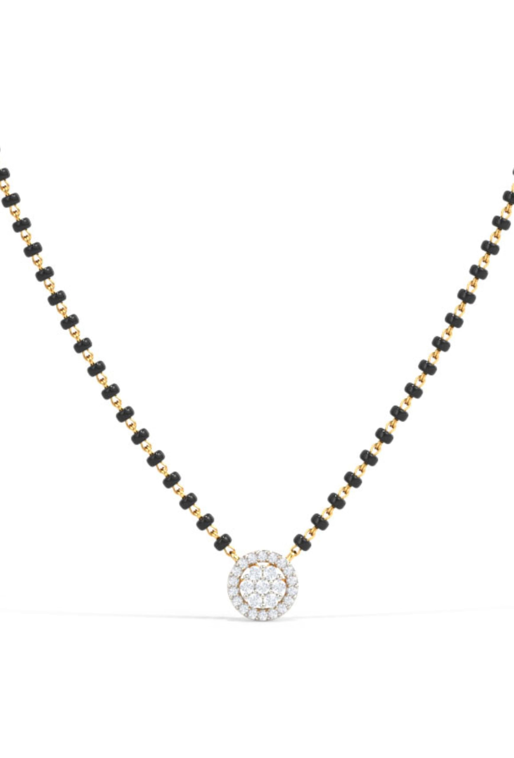 American Diamond Pendant Mangalsutra | 18 Inch Gold Plated Short Chain with Black Beads for Women-image-35