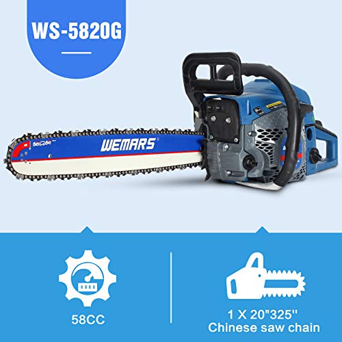 WEMARS Gas Chainsaw 58cc 20 Inch Power Chain Saw 2-Cycle Handed Petrol Chainsaws Gasoline Chain Saws Garden Tool for Cutting Wood Outdoor Home Farm Use