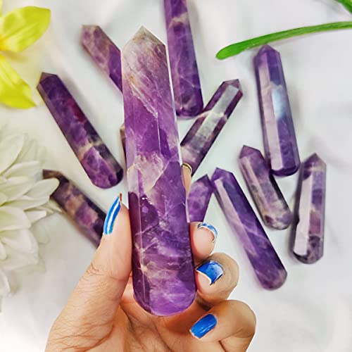 Image of Amethyst Crystal Wand for Reiki Healing 50-100 Gm | Natural Crystals Stone Wand for Vastu Meditation Massager Tool