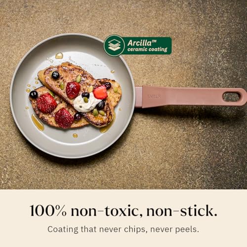 Image of Ember Cookware Arcilla Ceramic Frying Pan 24cm | Non Stick Cookware | Non Toxic Pan with Glass Lid | ISI Certified | Ceramic Fry Pan for Cooking | PFAS PTFE Free | 5-Year Warranty | Green