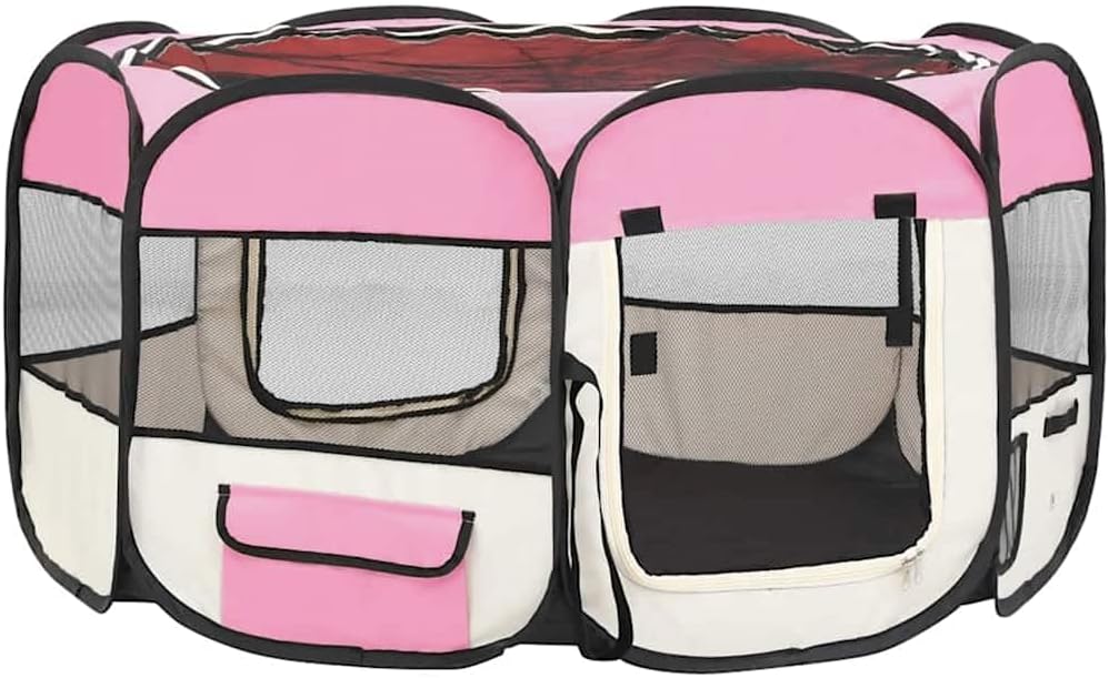 vidaXL Dog Playpen Pink and Cream Polyester 49.2 in x 49.2 in x 24.0 in