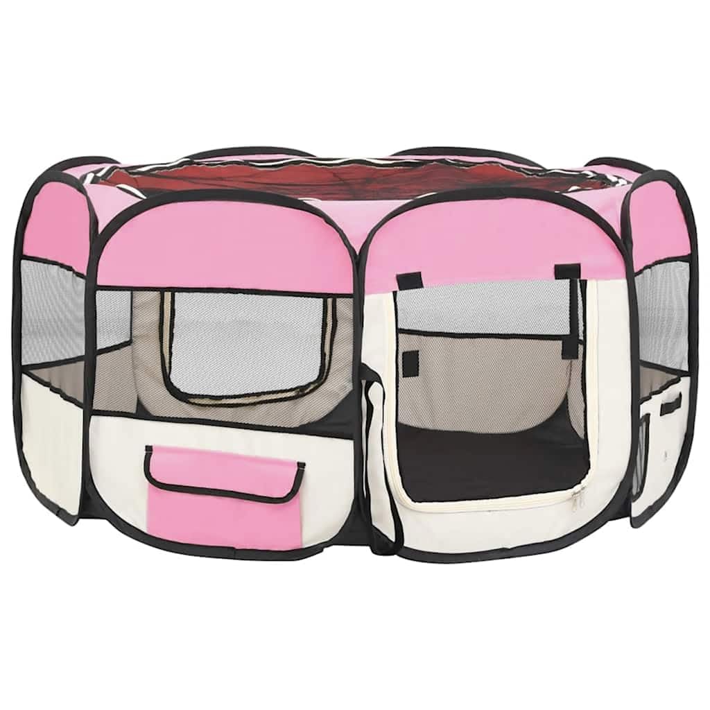 SONDEY VIDAXL Parque Plegable para Perro con Bolsa de Transporte Rosa 125x125x61cm