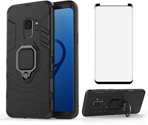 Funda de teléfono para Samsung Galaxy S9 con protector de pantalla de vidrio templado y soporte magnético para anillo con soporte, accesorios