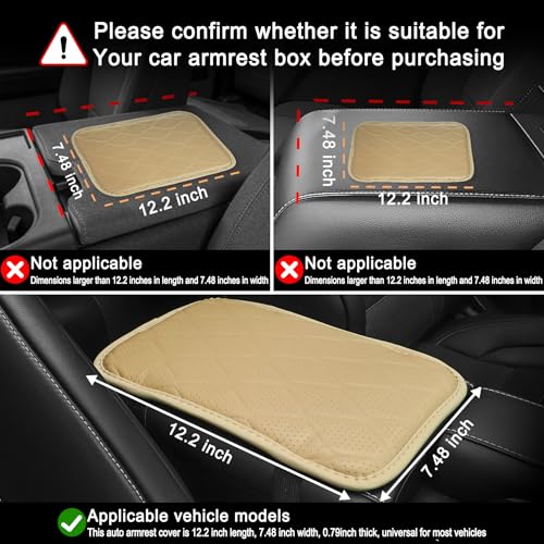 Image of Amiss Auto Center Console Pad, Universal Waterproof Car Armrest Seat Box Cover, Car Interior Accessories, Breathable Leather Auto Armrest Cover Protector for Most Vehicle, SUV, Truck, Car (Beige)