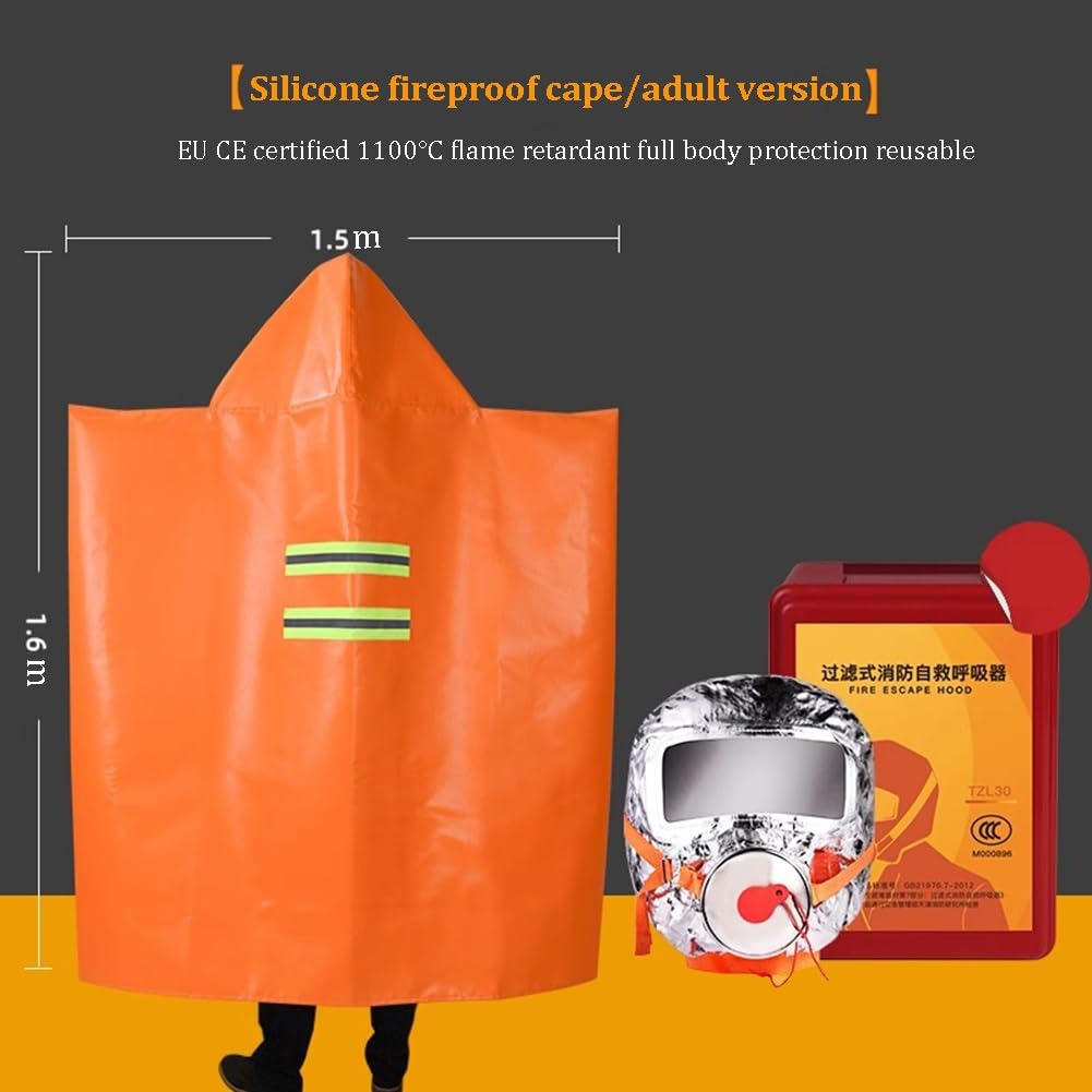 Capa Ignífuga con Capucha, Manta De Seguridad para Emergencias Contra Incendios para Adultos Y Niños Protección Corporal Completa Retardante De Llama De 1100 °C Reutilizable(1.5x1.6m)