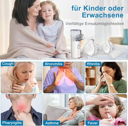 Inhalationsgerät für Erwachsene und Kinder, USB-C Inhaliergeräte Wiederaufladbarer Inhalator mit Tragbarem Design, Einfach zu Bedienen und zu Reinigen, Effiziente Zerstäubung für Heim, Reisegebrauch