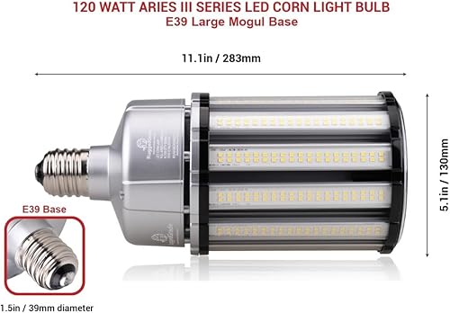 Miniatura 2 de Bombilla LED de maíz de 120 vatios - Serie Aries III - 16,400 lúmenes - 5000K - Base Mogul grande E39 - Sobretensión integrada de 6KV - Regulable -