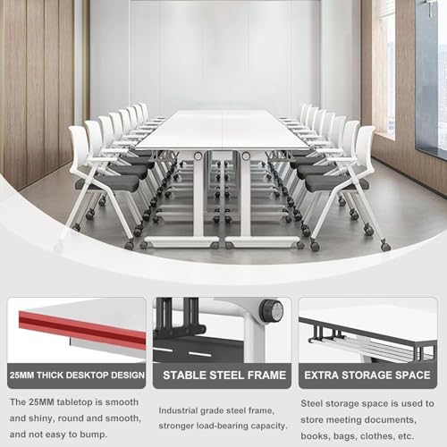 Mesa De Conferencias Plegable Moderna De 2,4 M con Ruedas Silenciosas - Mobiliario para Oficina, Sala De Juntas, Aula y Sala De Reuniones