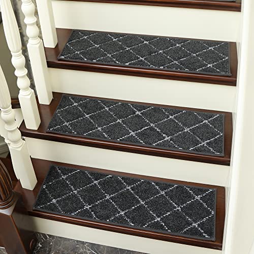 Beqhause Stair Treads For Wooden Steps 100% Polyester Soft Stair Runner Self-Adhesive Stair Rugs Non Slip For Dogs And Kids With Tpe Backing 28Inx9In Washable Stairs Carpet 4Pcs,Black #TOP21