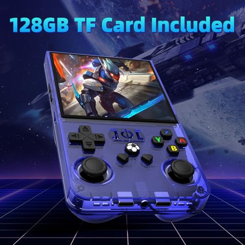 Image of R36MAX Retro Handheld Game Console,128GB Open Source System Hand Held Game Console,4.0 Inch IPS Screen Retro Gaming Console,4000mAh Battery,Portable Video Game Console(Blue)