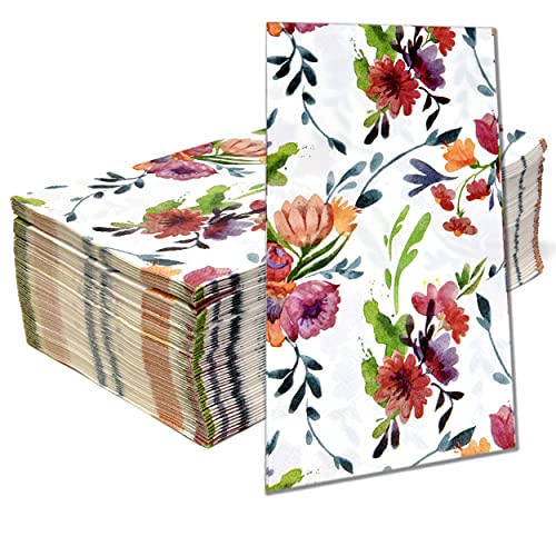 100 Watercolor Floral Guest Napkins Decorative Hand Towels 3 Ply Disposable Paper Spring Flower Garden Blossom Napkins For Bathroom Toilet Powder Room Holiday Wedding Birthday Dinner Party Decor Towel #TOP1