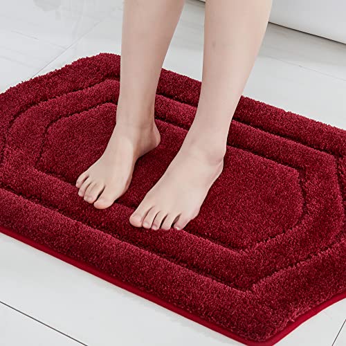 COSY HOMEER Extra Thick Bath Rugs for Bathroom - Anti-Slip Bath Linen Sets Mats Soft Plush Yarn Shaggy 100% Strong Polyester Living Room Bedroom Water Absorbent(Red 17x27 - Inches)