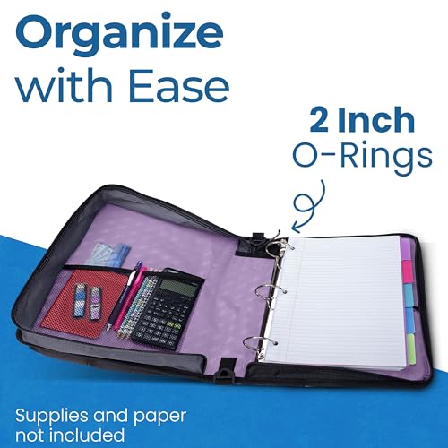 Image of Case-it Universal Zipper Binder | 2-Inch O-Rings, 13-Inch Laptop /Tablet Padded Pocket, 400 Sheet Capacity, Multiple Storage Pockets & Shoulder Strap | School & Office Organizer | LT-007 Lavender