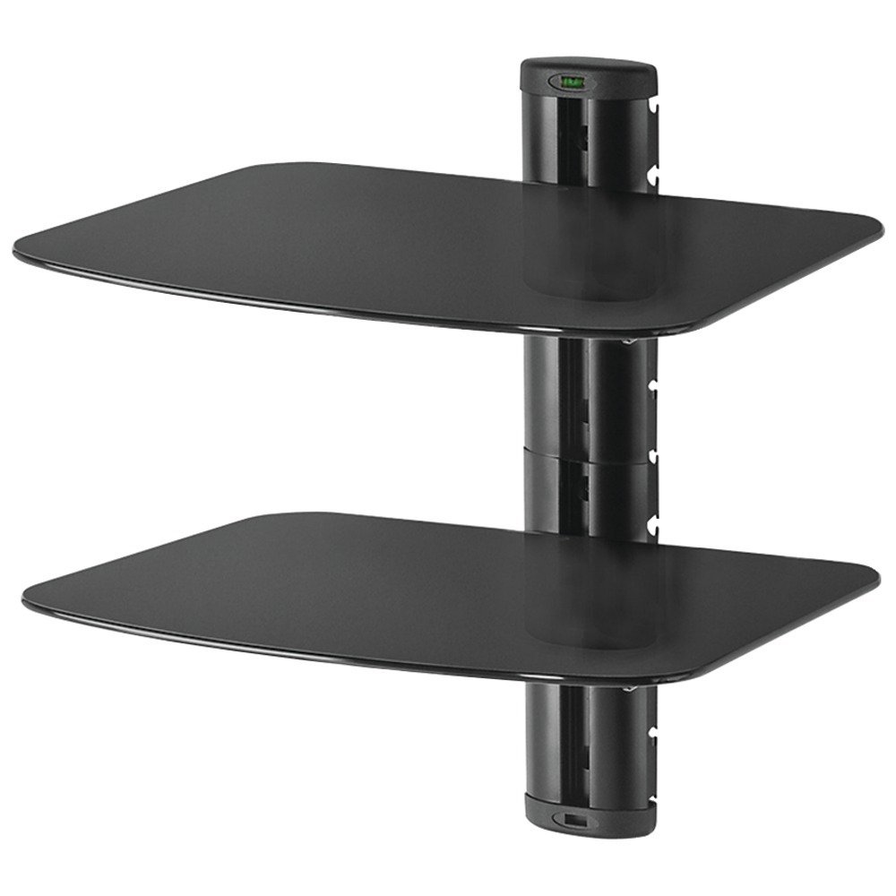 ESHV30 Dual AV Shelf with Glass (2 Count, Black, Rectangular, Wall Mount, Gaming Consoles, Standard Cables)