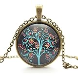Moonar Life Tree Pendant Necklace, Art Tree Glass Cabochon Necklace, Bronze Chain Vintage Choker Necklace, Lady's Retro pendant necklace (H)