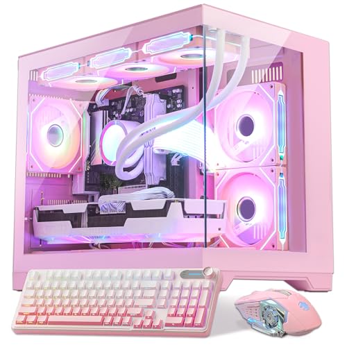 Ocean Park Pink Gaming PC Gamer Desktop Computer W/ KB & Mouse AMD Ryzen 5 9600X 6-Core 3.9GHz RTX 5060 8GB 32GB DDR5 6000MHz RAM 1TB PCIe SSD 850W PSU FUSION 2.0 APP RGB Fan Control Win 11