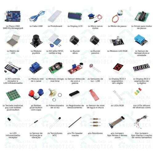 Mega Kit Robótica Para Arduino Uno e + 200 pcs com Tutorial