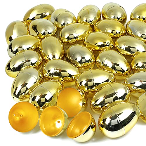 SpringFlower 36 Pcs Golden Metallic Easter Eggs, Plastic Easter Eggs Perfect for Easter Egg Hunt, Surprise Egg, Easter Theme Party Favor, Easter Eggs Hunt, Basket Stuffers Filler, Classroom Prize Supplies