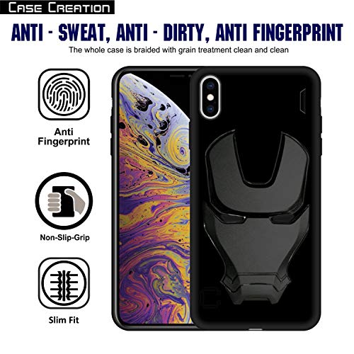 Image of COVERLY Official 3D Touch Feel Trending Avengers Logo Mask Soft Rugged Grip Silicone Iron Man Super Power Cartoon Movie Engraved Silicone Matte Back Cover for Apple iPhone Xs Max -HD Black