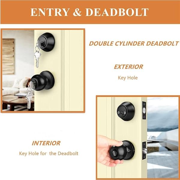 Probrico Flat Black Double Cylinder Handleset Combo Pack Keyed Alike Entry Knobs with Deadbolts Exterior Hardware for Outside Gate and Front Door 2 Pack by Probrico - Used condition - Image 4