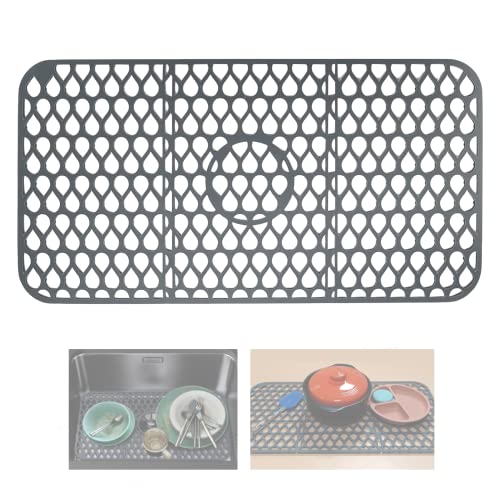 Kitchen Sink Protector, Sciture Non-Slip Sink Protector With Cuttable Center, Foldable Farmhouse Sink Protector For Stainless Steel/Ceramic Sinks, Heat Resistant Sink Mat (1 Pcs, Grey, 26"X 14") #TOP30