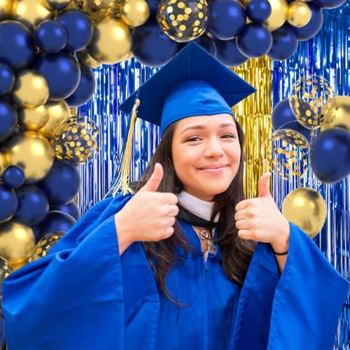 Image of Navy Blue Gold Balloon Garland Arch Kit - Navy Blue and Metallic Gold Balloons Blue Birthday Decorations for Men Tirement Birthday 2026 Graduation Party Decorations