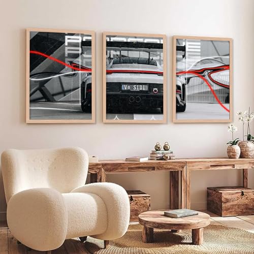 Image of TASVEE Car wall posters | set of 3 wall frames | posters for wall | Wall Decoration for Bedroom, Living Room & Office | Best Gift for Boys & Car Lovers (A5, LARGE 13X17, Framed)