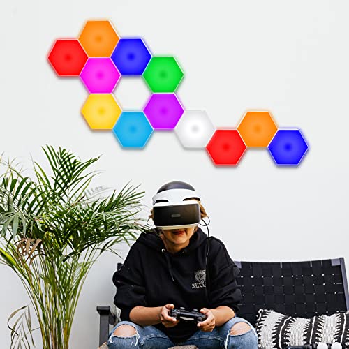 Vcwtty Hexagon Lights, Smart LED Wall Lights with Remote, 13 Colors Touch-Sensitive DIY Modular Assembled RGB Wall Panels, Hex Light with USB-Power for Autism, Game Room Decor, Party (6-Pack) - Image 5