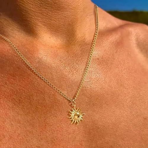 Gold Sun Necklace for Men Surfer Pendant Necklace Dainty Stainless Steel Sun Necklaces Trendy Summer Jewelry Gifts3