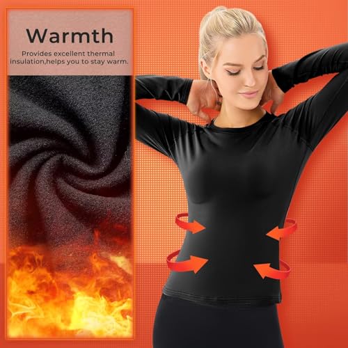 Sillictor Womens Thermal Tops Long Sleeve Fleece Lined Sports Base Layer Women Skin Compression Tops for Running Hiking Cycling Ski,Warm Quick Dry High Wicking Soft - Image 4
