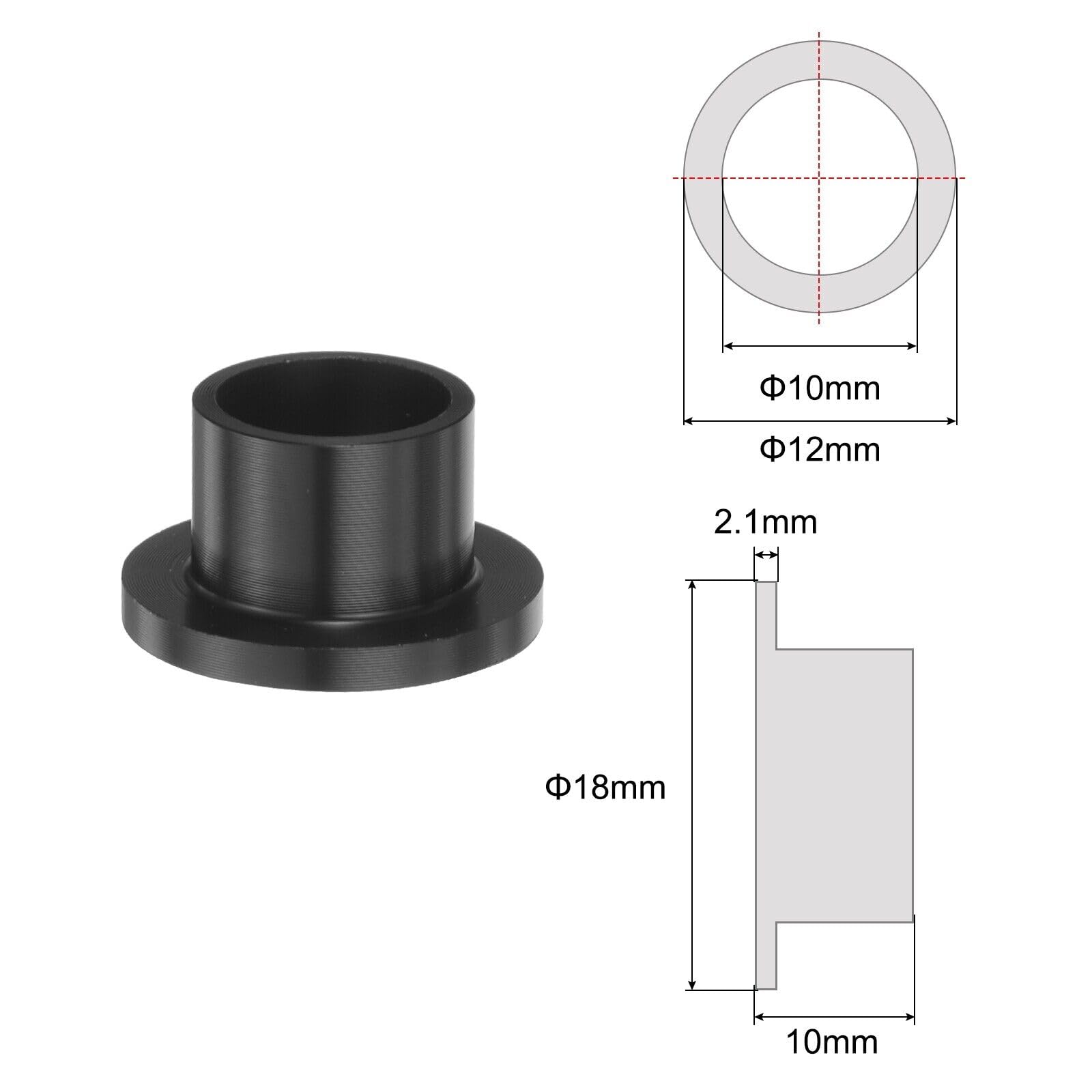 Tool Parts and Accessories 8pcs Flanged Sleeve Bearings 10mm Bore X 12mm OD X 10mm Length POM Bushings (#CN-140824-00927)