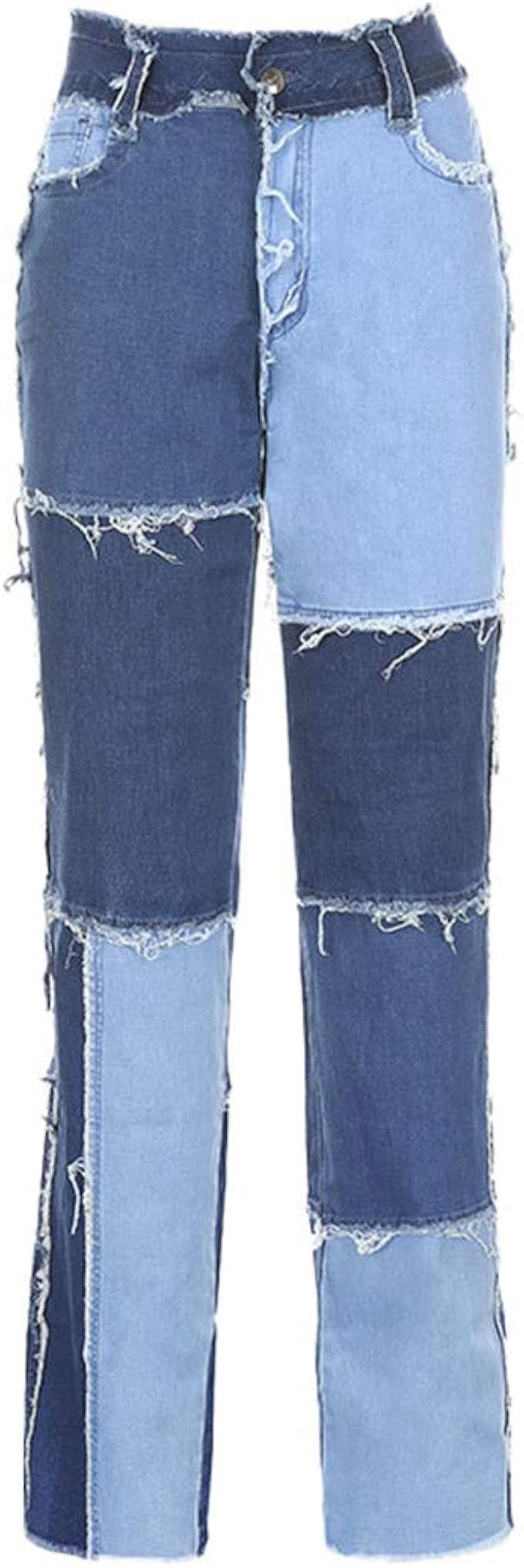 JCNHXD Pantalones Vaqueros Rectos de Retazos para Mujer Pantalones de  Pierna Recta con borlas Pantalones de Mezclilla Holgados de Cintura Alta  Streetwear Blue M: Amazon.es: Ropa