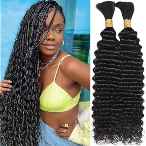 Human Braiding Hair for Boho Braids 20 Inch Deep Curly Wave Bulk Bundles