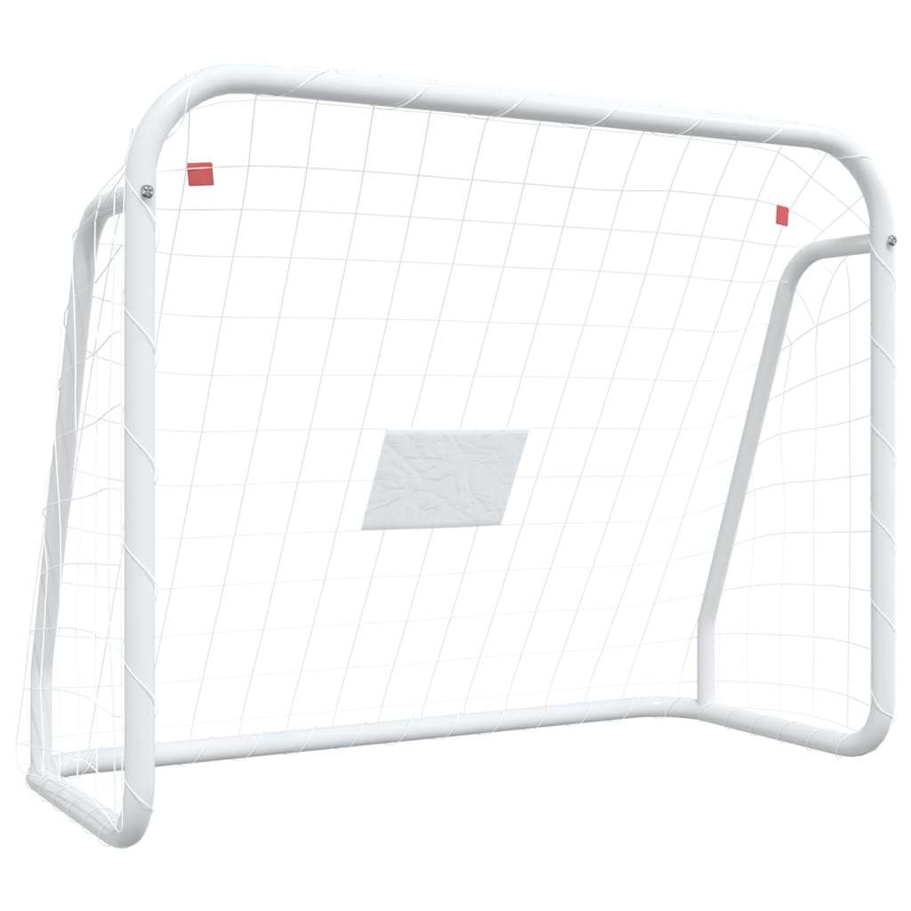 Porta da calcio bianca, 125 x 96 x 60 cm, con rete, telaio in acciaio verniciato a polvere, rete in poliestere impermeabile, aiuto per l'allenamento per adulti, facile da trasportare e da montare.