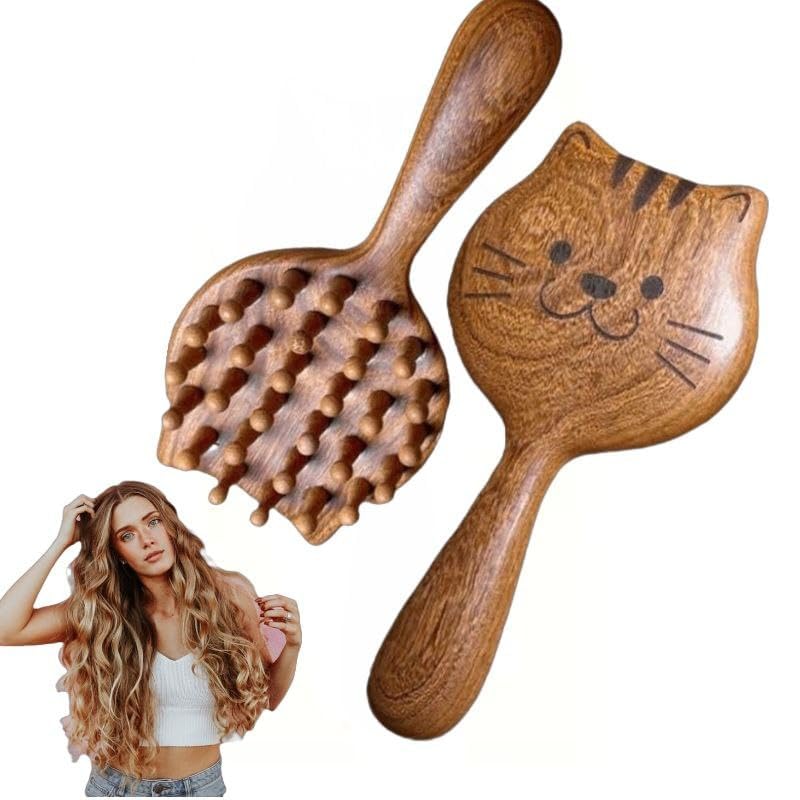 Kitty Wooden Comb – 1Pcs Natural Sandalwood Scalp Massager Hair Growth, Head Massage Stress Relax, Detangling & Frizz Control, Gentle Wide Tooth Comb for Women, Men & Kids.-image-24