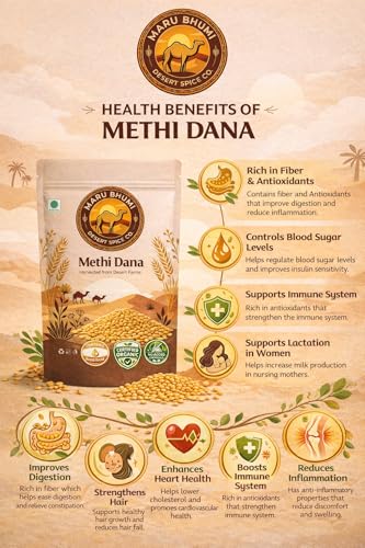 Image of Maru Bhumi 100% Organic Fenugreek Seeds - 500 GM | Whole Natural Sabut Methi Dana | Chemical-Free & Unpolished | Menthya | Menthulu | Uluva | Methe | Vendhayam | Ideal for Cooking (500 GM)