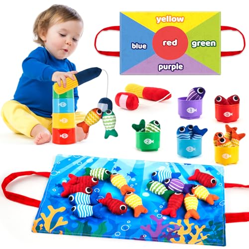 Image of Toddler Montessori Toys for 1-3 Year Old Boy Girl, 23 Pcs Cloth Fishing Game Set with Double-Sided Mat, Learning Toys for Number & Color Sorting, Birthday Gifts for Babies & Toddlers