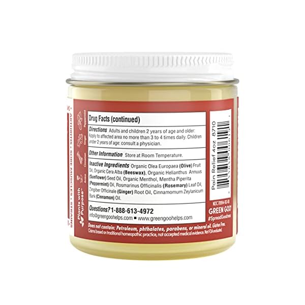 Green Pain Relief Skin Salve, All-Natural Pain Relief Formula For Arthritis, Sore Muscles & Bruises, Rapid Relief, 4 oz jar