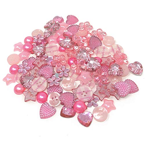 Special Touches - Lot de 100 boutons et breloques à dos plat en acrylique et résine rose pour loisirs créatifs Cover