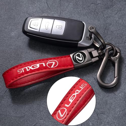 Image of Leather Car Keychain Key Ring for Men and Woean, Key Fob Car Accessories Family Present(red)