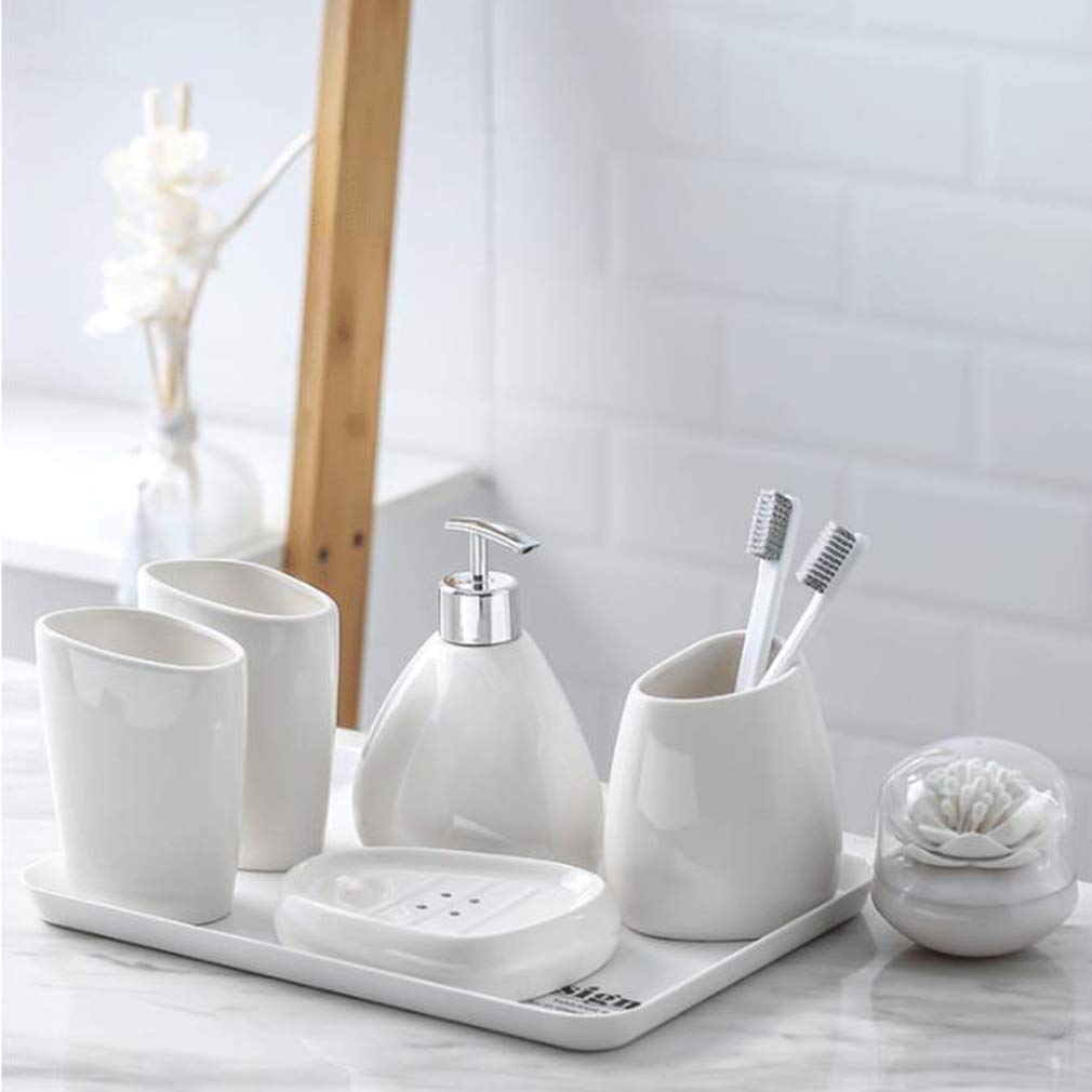 7-Piece Ceramica Set Accessori da Bagno, Bagno privato Europeo Accessori Set con Vassoio, Decorativo di Accessori da Bagno Kit, comprende spazzolino Cup, Dosatore di Sapone, Portasapone,B