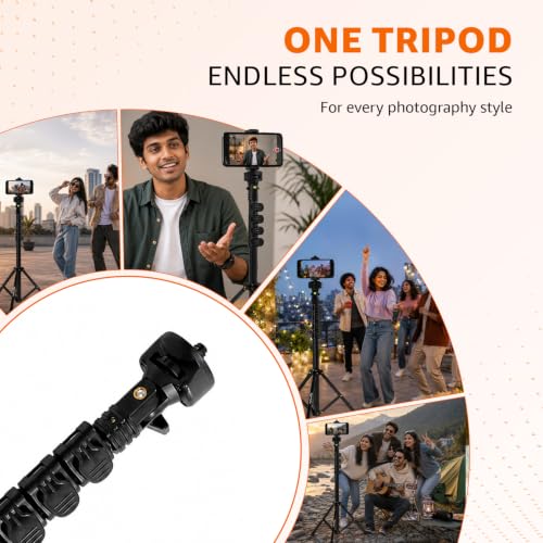 Image of Amazon Basics 61 Inch (156CM) 1.5M Tripod Stand with Mobile Phone Holder - Versatile Stand for Ring Lights, Cameras, and Mobile Phones. Ideal for Video Recording, Video Shooting, and Lighting Setup.