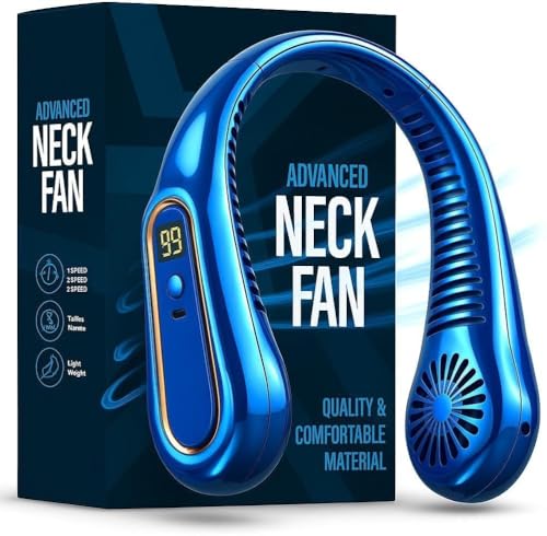 Image of Portable Bladeless Neck Fan - USB Rechargeable, Hands-Free Personal Fan with 360 Rotation & 3 Speeds - Quiet Wearable Portable Electric Grinder for Home and Office (Blue)
