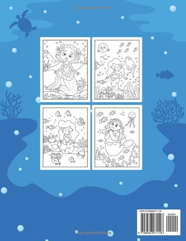 Vista 2 de Mermaid Coloring Book for Kids Ages 4-8 50 Unique and Cute Coloring Pages for Girls featuring Many Ocean and Sea Creatures