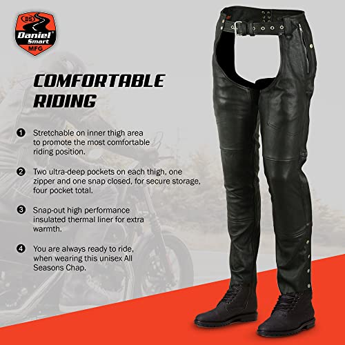 Daniel Smart Motorcycle Leather Chaps All Season Unisex Assless Chaps With Mesh Under Lining & Customizable Fitting #TOP5