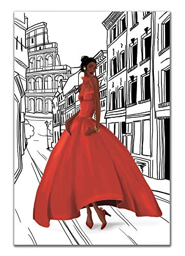 Glamour Fashion Woman Rome Wall Decor - 8x10in UNFRAMED Art Print - African American Girl in Italy Artwork Modern Home Office Decoration