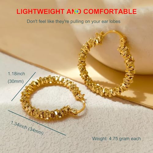18K Gold Hoop Earrings for Women Gold Earrings for Women Gold Earrings Hoops Irregular Nugget Gifts for Women 30mm4