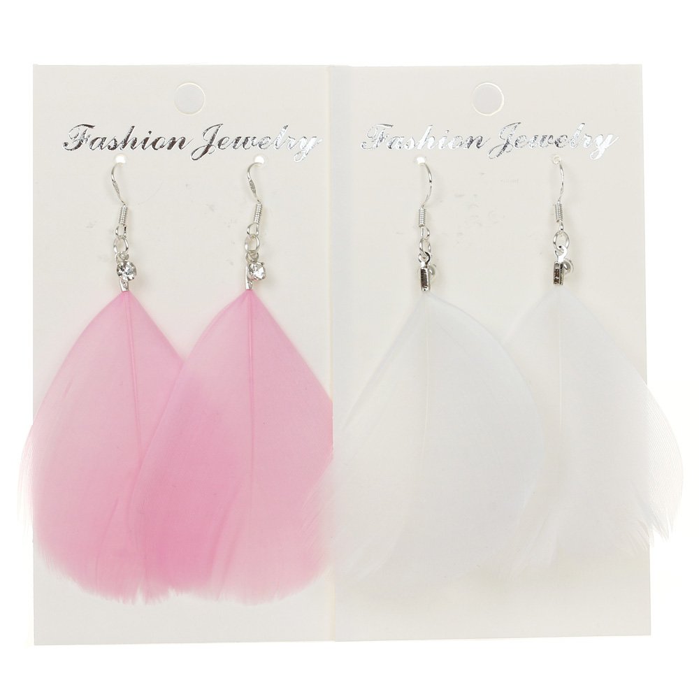 RUNHENG2 Pairs Pack Feather Earrings on Silver Hook